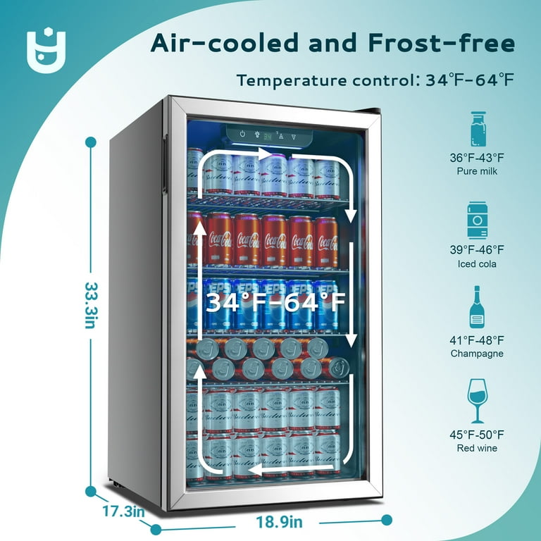 EUHOMY 125 Can Beverage Refrigerator and Cooler with Glass