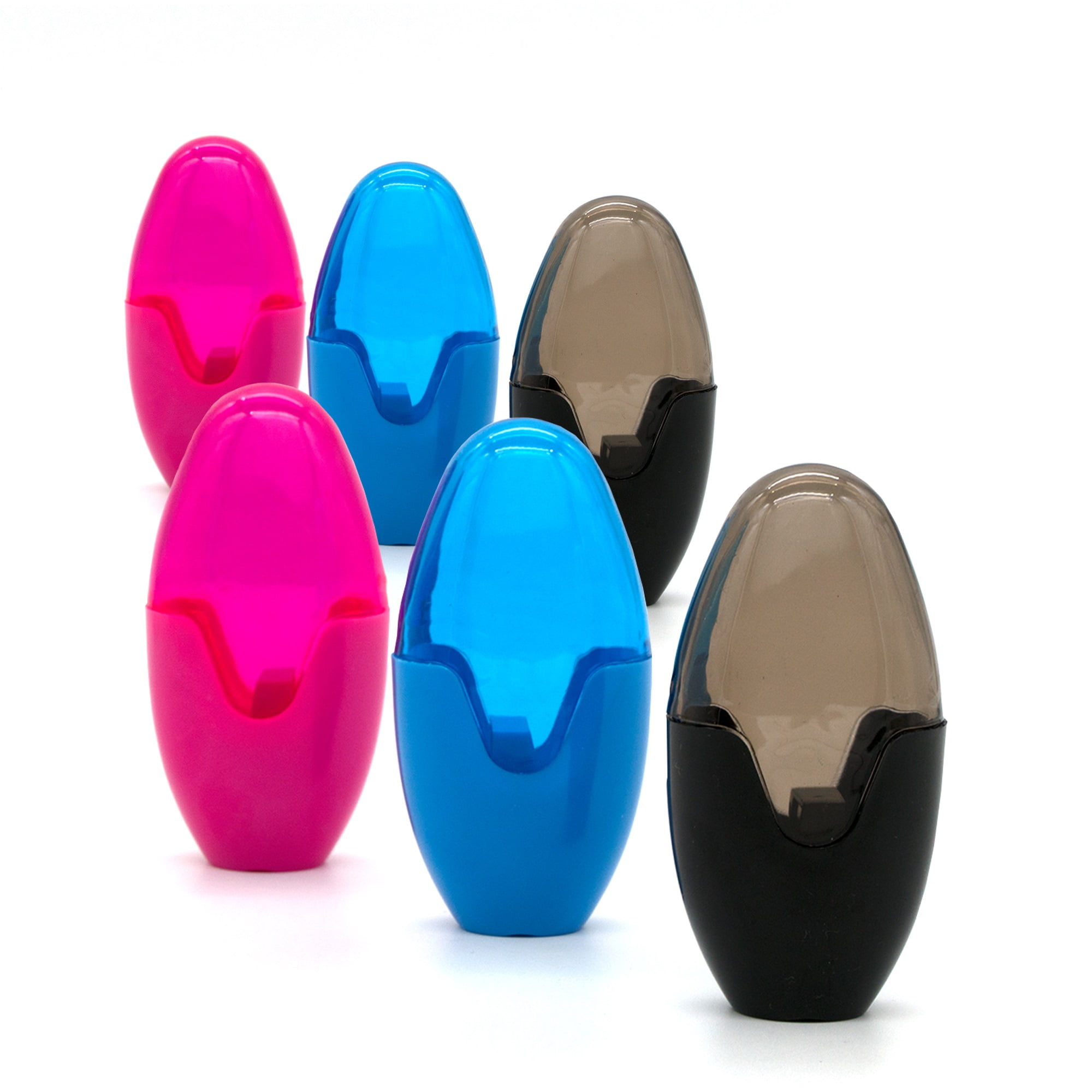 Emraw Single Hole Manual Pencil Sharpener with Oval Receptacle to Catch Shavings for Regular Pencils and Crayons Designed in Blue, Pink & Black Plastic Great for School, Home & Office (6 Pack)