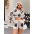 thumbnail image 7 of Avidlove Knit Pajama Set for Women Long Sleeve Floral Tops and Shorts Lounge Set with Pocket 2 Piece Matching Outfits Casual Sweater Sets Sleepwear, 7 of 7