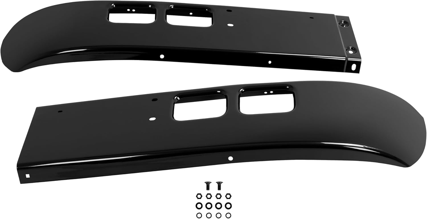 Kojem Front Bumper for 1989-2003 International 4600, 4700, 4800, 4900, 8100 W/Tow, Fog Light Cutouts, Slight Angle Back Steel Powder Coated Black