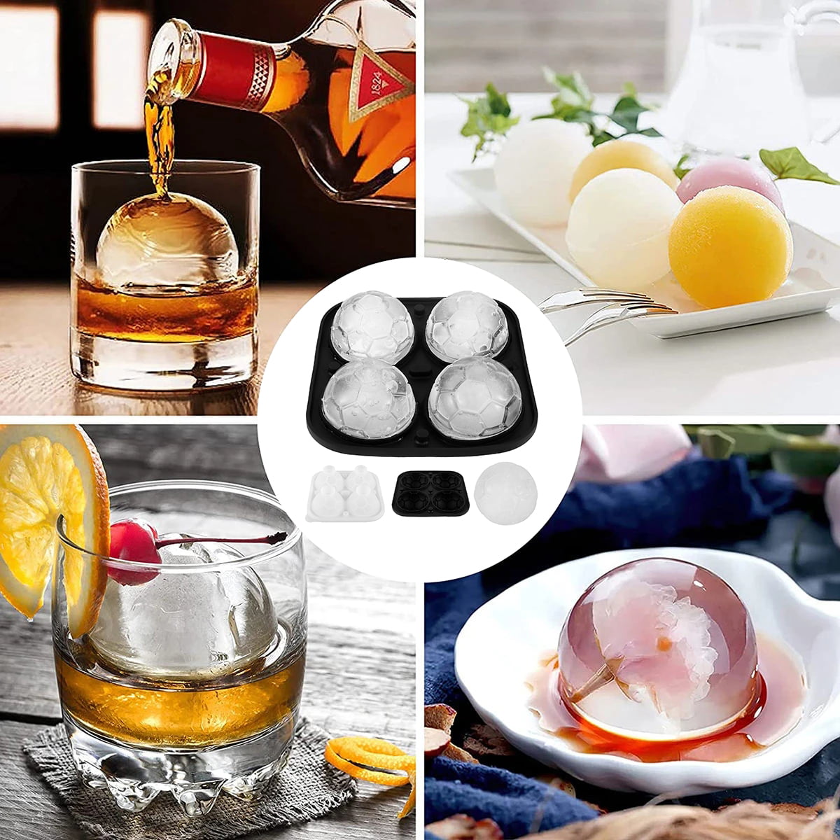 ICEXXP Whiskey Ice Ball Maker, (Fill Without Funnel & Easy Release) 2.2'' Round Large Ice Cube Trays with Cover, Reusable Sphere Silicone Ice Tray