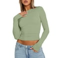 thumbnail image 4 of Povozer Women's Casual Basic Going Out Crop Tops Slim Fit Long Sleeve Crew Neck(Mint Green,XL), 4 of 5