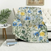 JEUXUS Spring Floral Throw Blanket, Blue and Yellow Watercolor Floral Throw Blanket for Couch, Farmhouse FlowersSoft and Warm Throw Blanket for Women Girls