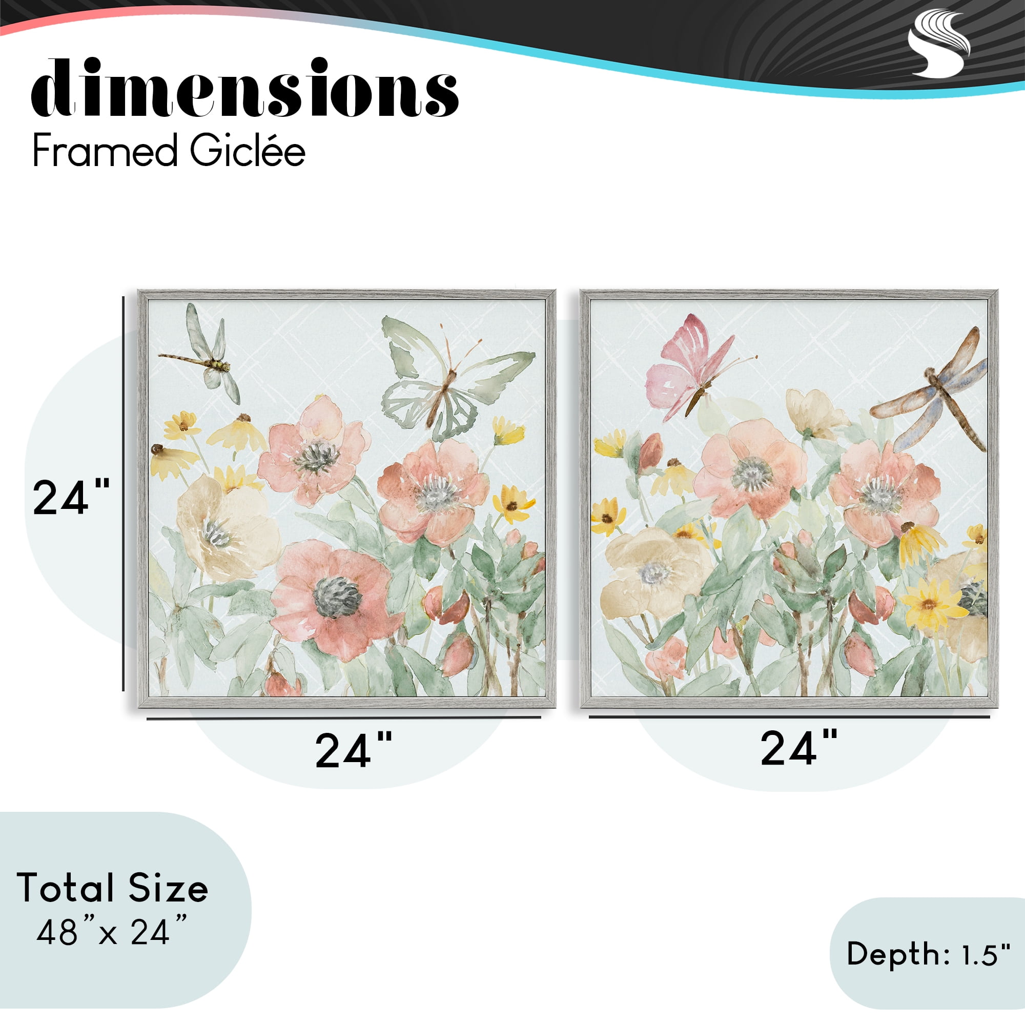 Stupell Industries Delicate Garden Joy 2 Piece Gray Framed Giclee Art Set, design by Lanie Loreth