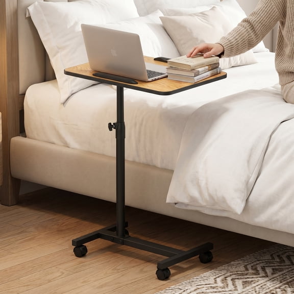 Resenkos Overbed Bedside Table,Standing Desk Laptop Desk,Overbed Rolling Food Tray Table, Brown