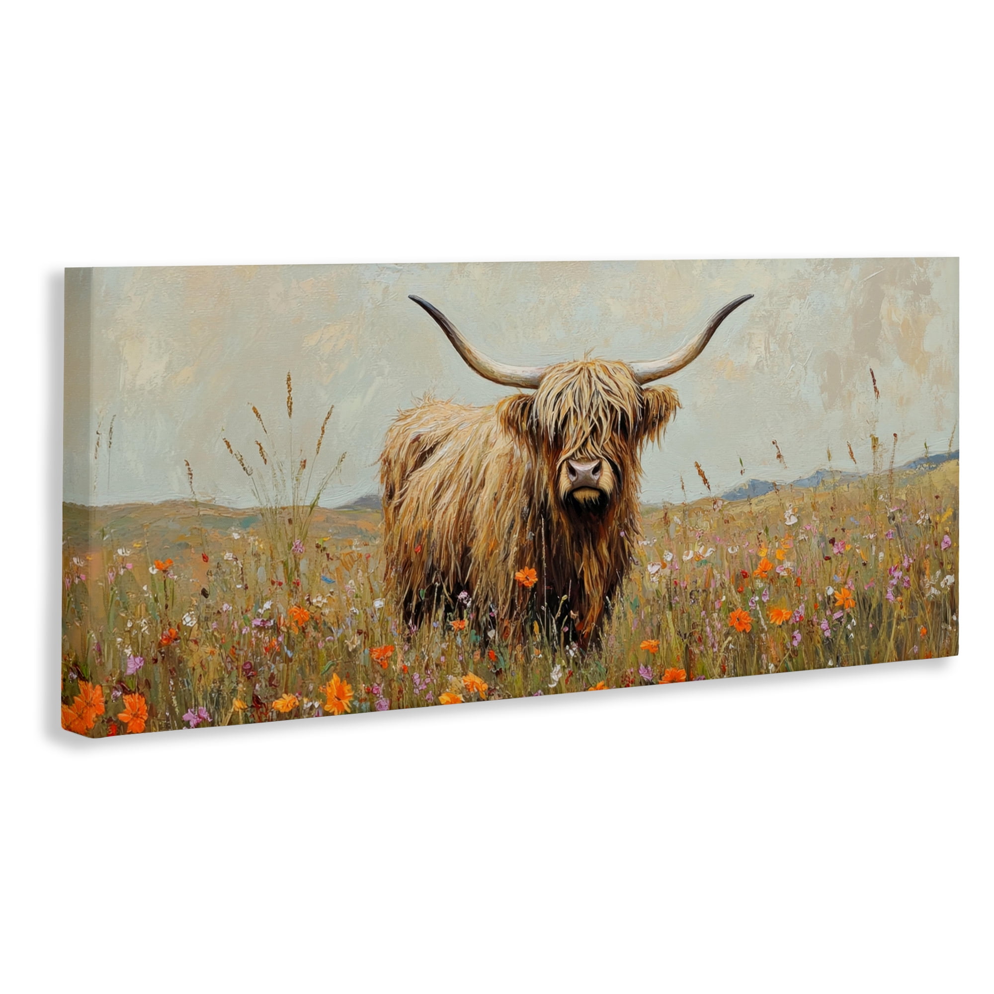 Stupell Industries Longhorn And Wildflowers Canvas Wall Art design by Petal Prints Design, 13 x 30