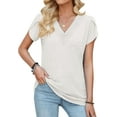 thumbnail image 2 of Womens T Shirts Short Sleeve Tops Summer V Neck Shirts Petal Sleeve Tees Casual Blouses, 2 of 5