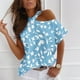 thumbnail image 1 of Puntoco Mujer Casual Camiseta Impreso Manga Corta Cuello Redondo Hombro Frío Pullover Blusa tops Puntoco Puntoco-1751, 1 of 5