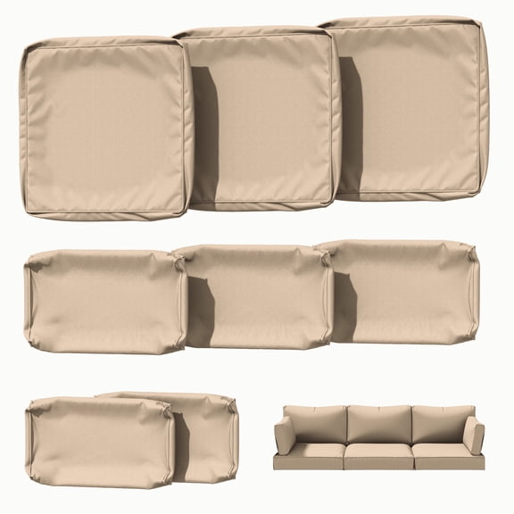 Kimunuk 8 Pcs Outdoor Cushion Covers for Patio Furniture, Washable Outdoor Cushion Slipcovers Replacement with Zipper for 3 Seat Rattan Sofa, Sand