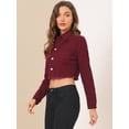 thumbnail image 4 of Chaqueta vaquera para mujer Chaqueta vaquera recortada lavada con botones deshilachados borgoña L, 4 of 6