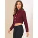 thumbnail image 4 of Chaqueta vaquera para mujer Chaqueta vaquera recortada lavada con botones deshilachados borgoña L, 4 of 6