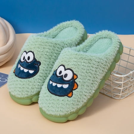 

Winter Couples Women Warm Home Baotou Plush Soft Bottom Comfortable Cartoon Dinosaur Flat Cotton Slippers