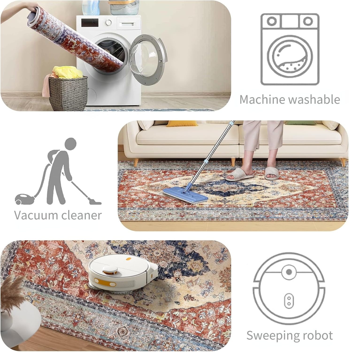 Waipfaru 5x7 Boho Tribal Area Rug, Washable Large Rugs for Living Room,Soft Non-Slip Print Vintage Farmhouse Carpet Rug for Bedroom Room Office Home Decor