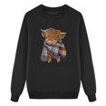thumbnail image 4 of Byoo Toddler Girl's Animal Crewneck Sweatshirt Long Sleeve Plaid Scarf Highland Cow Print Pullover Outdoor Casual Top,Black, 4 of 4