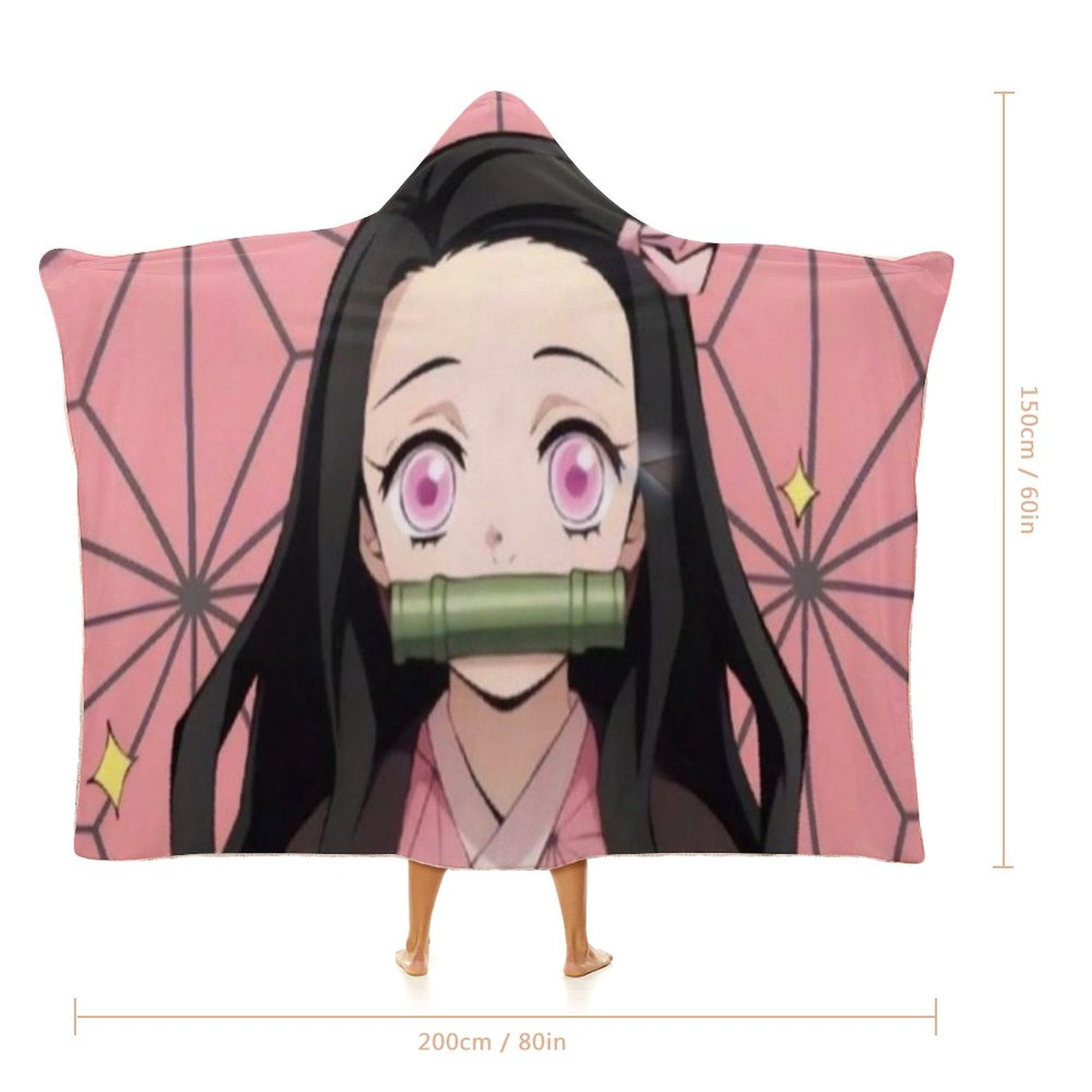 Kamado Nezuko Wearable Blanket Cloak Arctic Velvet Hooded Blanket Soft Fuzzy Hoodie Blanket Cape for Adults Kids 60"x80"