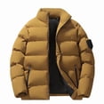 thumbnail image 2 of COSFO Casual Mens Puffer Jacket Brown Full Zip Coat Loose Fit Cotton Stand Colla Long Sleeve Coats for Men, 2 of 3