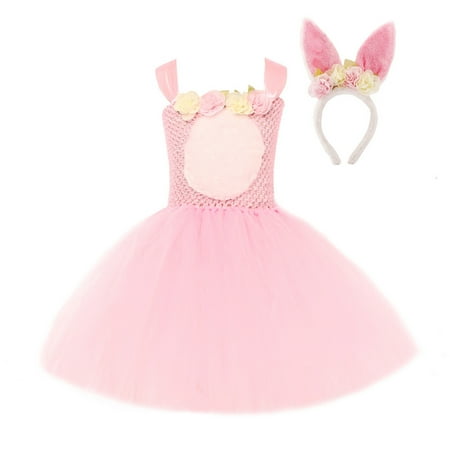 

Toddler Girls Pink Adorable Easter Bunny Princess Dress Cute Plush Rabbit Ears Party Mesh Tufted Dress Baby Outwear