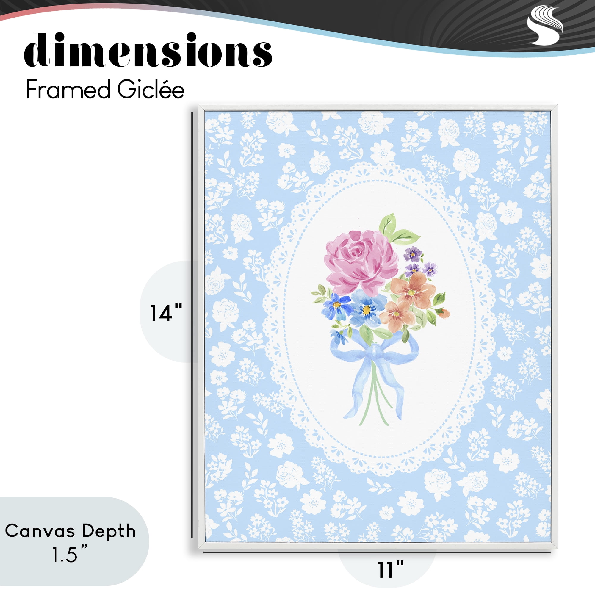 Stupell Industries Blue Feminine Bouquet White Framed Giclee Art, design by Corinne Haig
