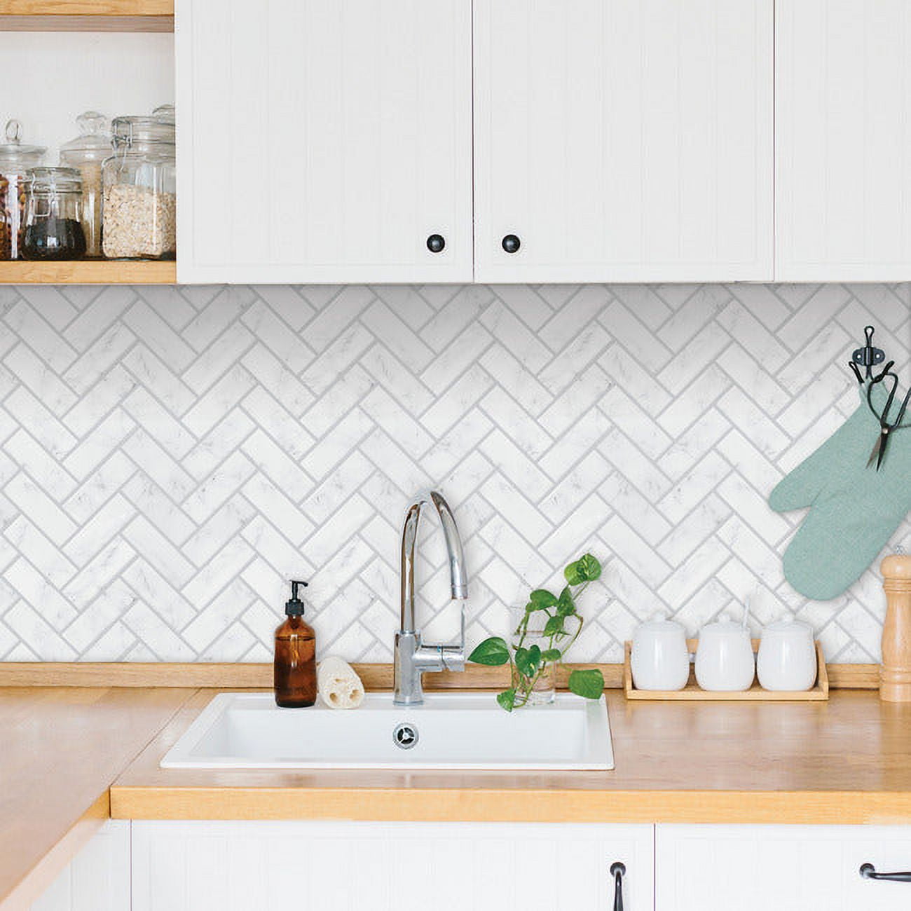 Marble Herringbone Peel And Stick Backsplash