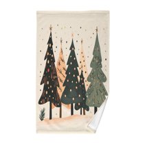 Yayeee 100% Cotton Hand Towels for Bathroom 16" x 28" Kitchen Towel, Beige Christmas Trees