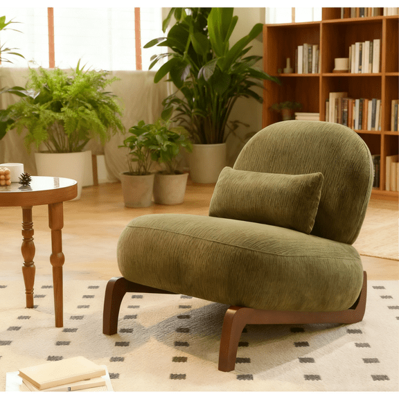 Leumius Accent Chair with Solid Wood Legs and Soft fabric Cushion, Cozy Bedroom Chair, Comfy Armless Reading Chair for Apartment Waiting Room Balcony Green