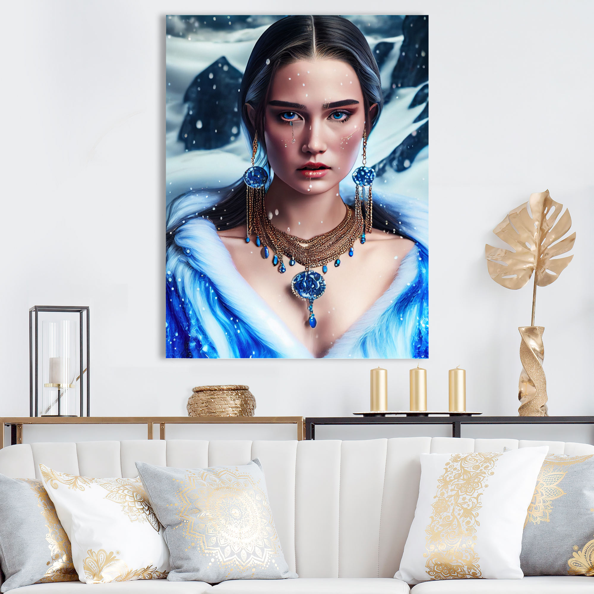 Designart Silver Ice And Blue Archangel VI Canvas Wall Art