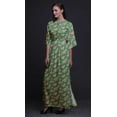thumbnail image 5 of Bimba Rayon Leaves & Peony Floral Printed Gown Kimono Sleeves Summer Long Maxi SlitÂ&nbsp;Dress-Small, 5 of 6