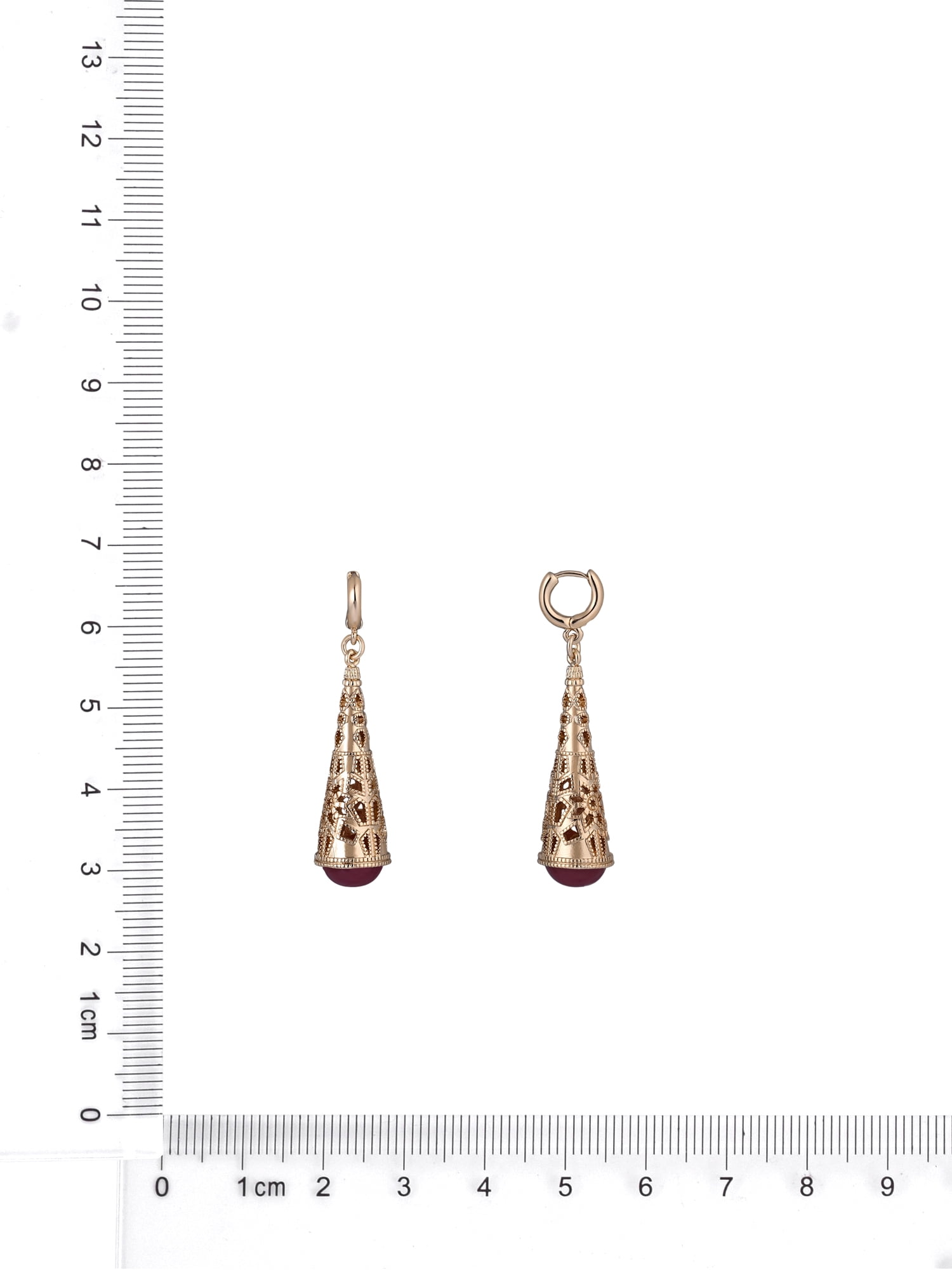 Scenario Women's Gold-Tone Filigree Linear Earrings with Berry Colored Bead Bottom