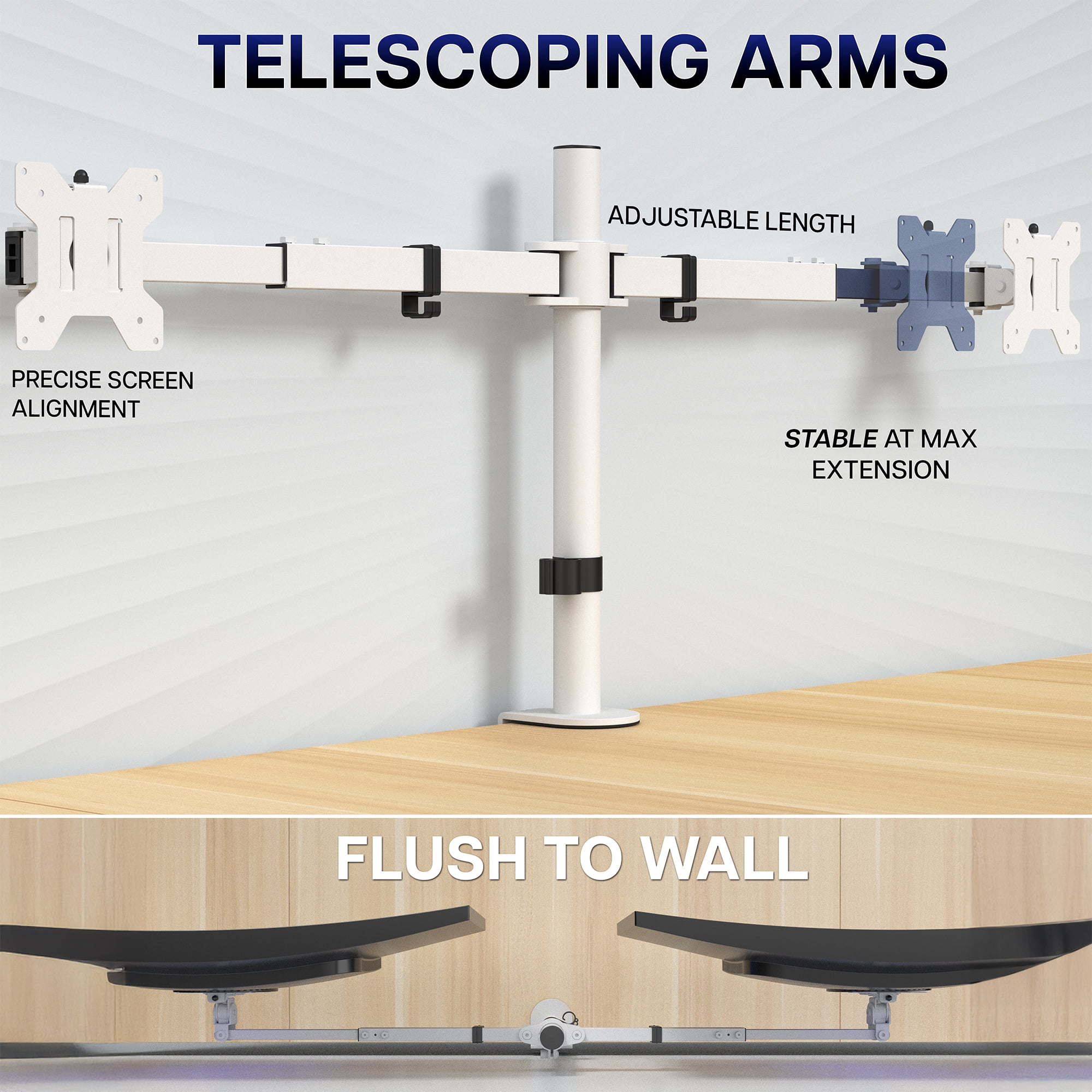 VIVO White Telescoping Dual Ultrawide 27" to 38" Monitor Heavy Duty Desk Mount