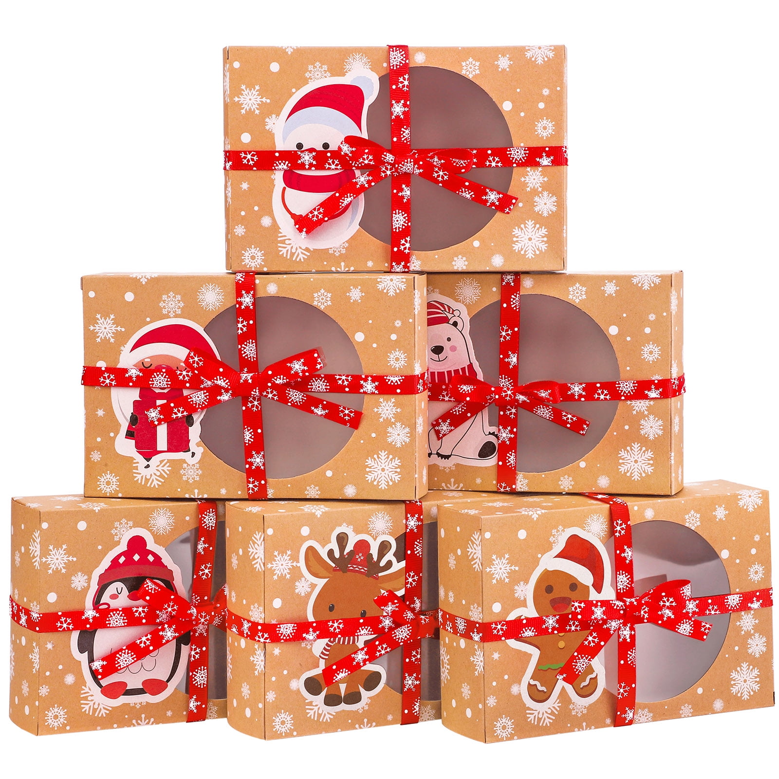 Elcoho 6 Pack Christmas Cookie Boxes Bakery Candy Treat Boxes With 