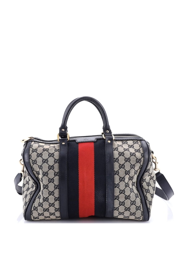 Pre-Owned Vintage Web Boston Bag GG Canvas Medium By Rebag