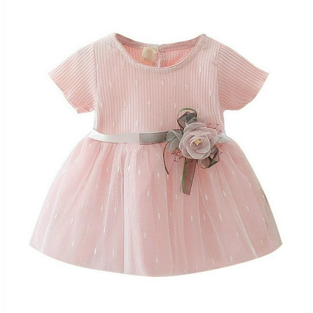 EIMELI Robe d'Été pour Bébé Fille Mignonne en Coton avec Coutures en Maille, Robe Princesse à Manches Courtes pour Enfants, Robe de Fête Tutu