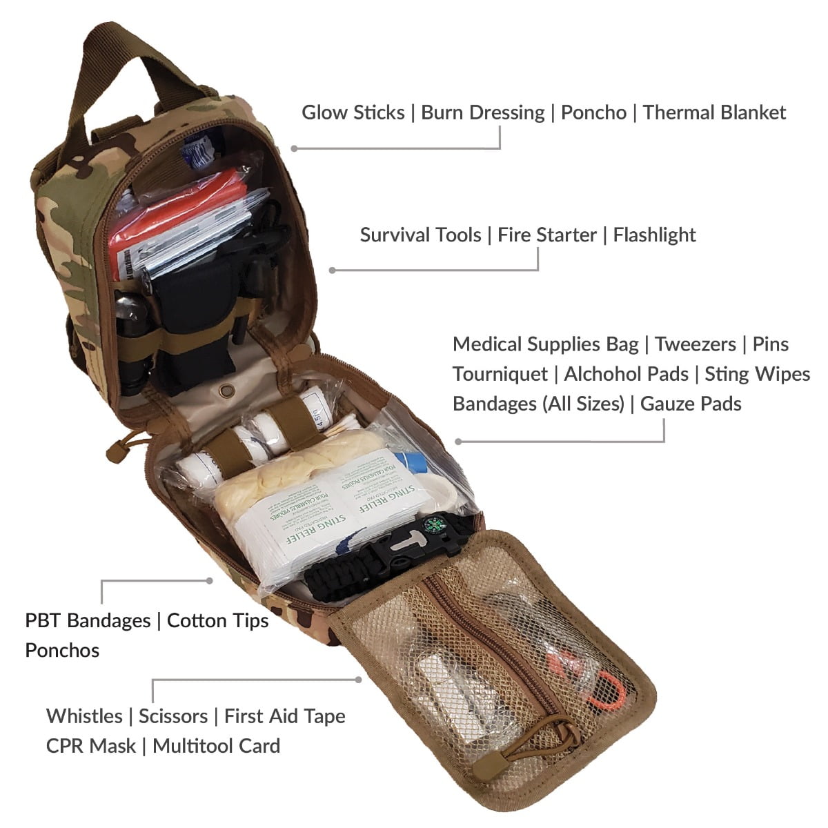 Sirius Premium 250 Piece Survival Kit & First Aid Kit - Outdoor Emergency Gear & Trauma Bag for Camping Hiking Hunting Car Cabin and Other Adventures - Olive Drab