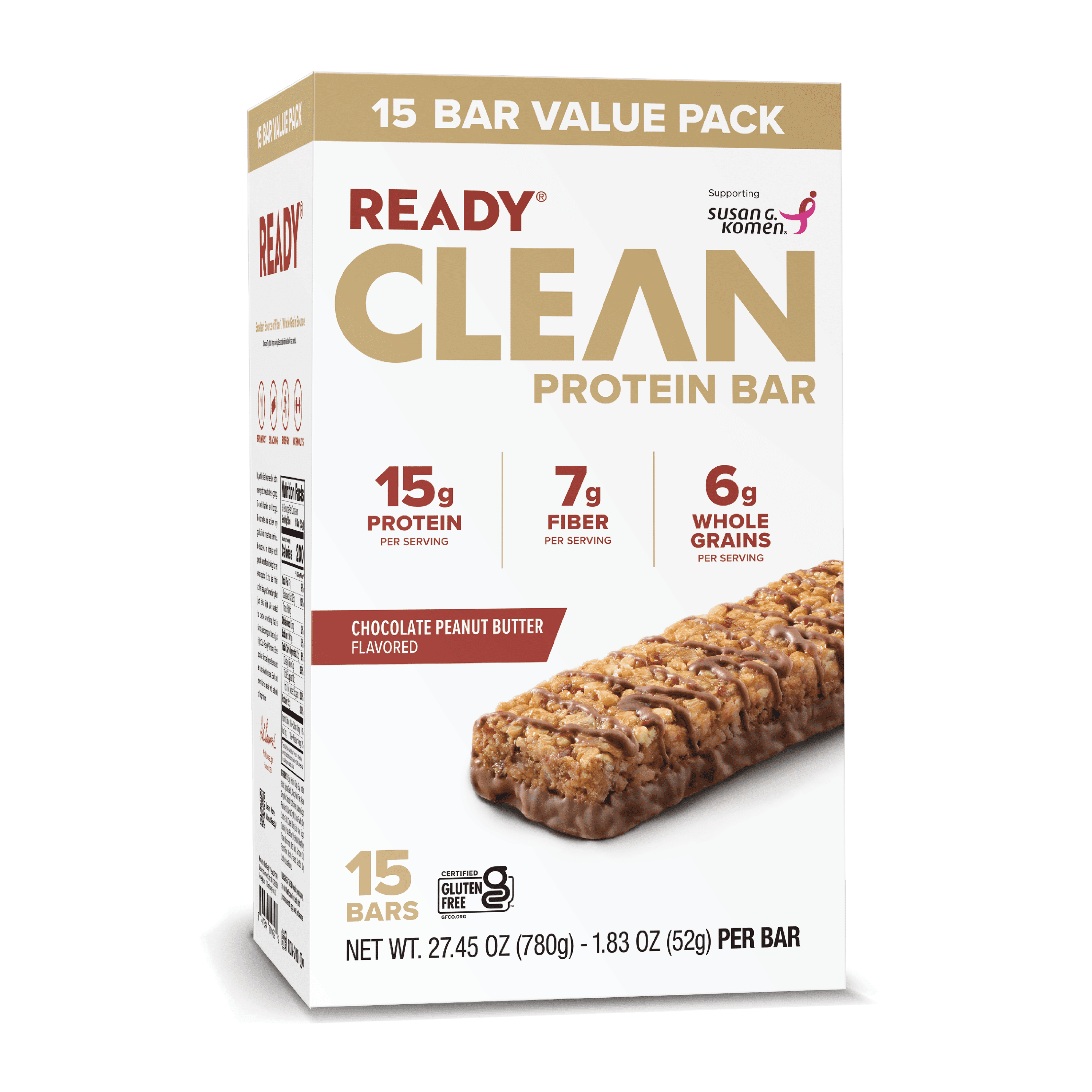 (3 pack) Ready Clean Protein Bar, Chocolate Peanut Butter, 15 Count