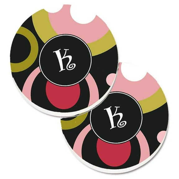 Letter K Monogram Retro in Black Set of 2 Cup Holder Car Coaster