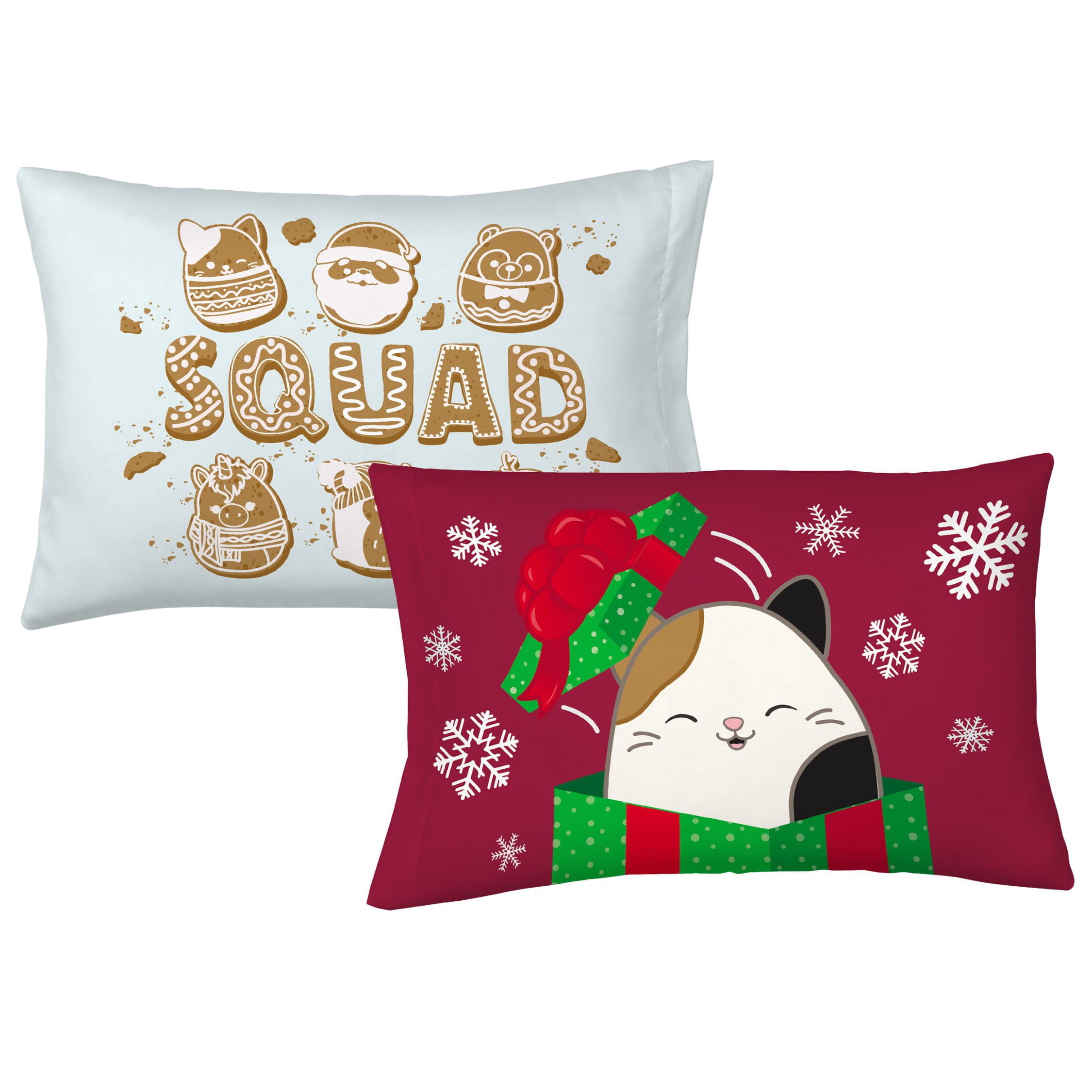 Squishmallows Holiday Kids 6 Piece Reversible Comforter, Pillowcase, Sheet Set, and Backpack, King