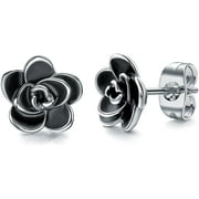 Aochakimg 18K Gold Plated Black Rose Flower Stud Earrings for Women