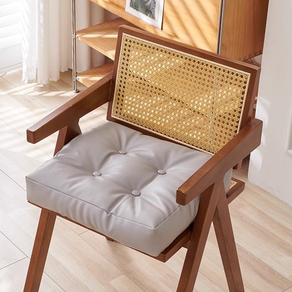 Xiao Hua Cojín de Cuero Artificial Impermeable Gris Claro -1 Pieza, 15.75 X 15.75 X 3.15 inch con Cojín de Asa, Diseño de Doble Cara, Adecuado para Ventanas Mirador y Cojines Interiores