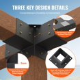 thumbnail image 5 of Choco Moon 4"x4" Pergola Bracket Kit, 4pcs 4-Way Heavy Duty Corner Brackets, DIY Post Base Set for Outdoor Patio Canopy, Patio Pergolas, Log Cabin Hardware, Easy Install Wooden Beams, 5 of 11