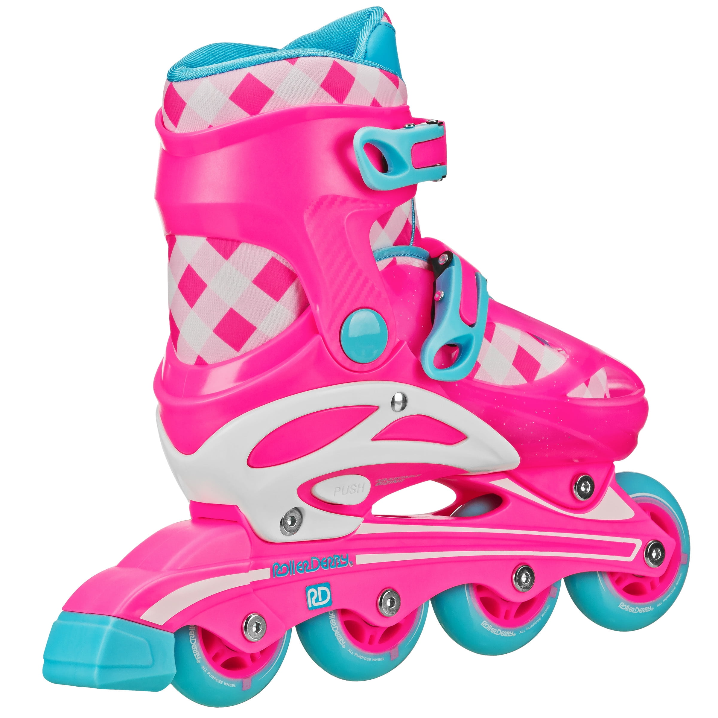 Roller Derby Girl's 2-in-1 Roller and Inline Skates Size 3-6 Gingham