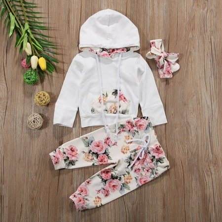 

3PCS Newborn Baby Girls Kids Hooded Tops Shirt+Long Pants Outfits Set Tracksuit