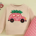 thumbnail image 4 of yocbz Newborn Christmas Outfit Girl Toddler Boys Christmas Outfits Santa/Truck Embroidery Long Sleeve Sweatshirts and Plaid Long Pants 2Pcs Clothes Set Red,Size for 12-18 Months, 4 of 4