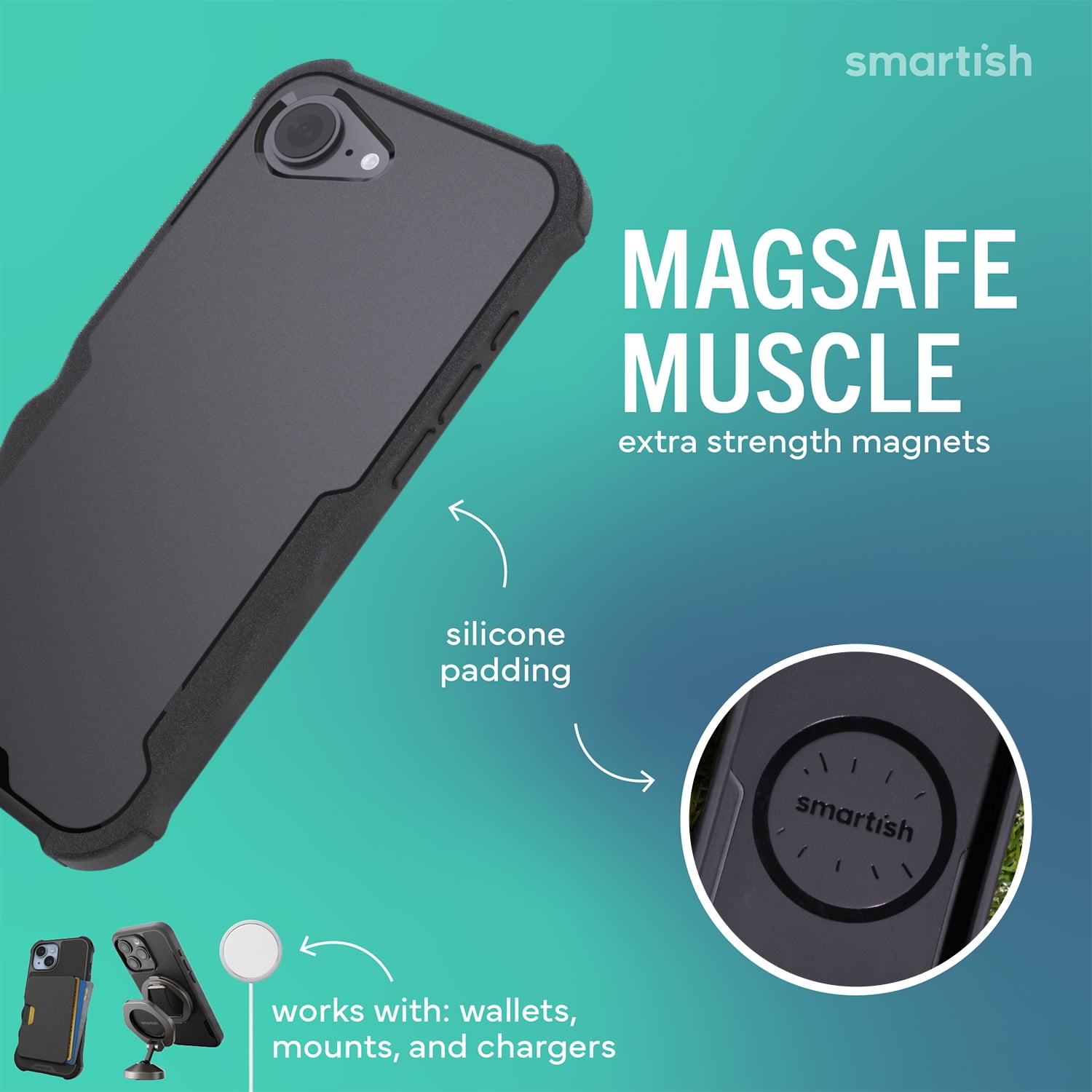 Smartish iPhone 17e/16e MagSafe Case - Gripzilla - Heavy Duty Armor Cover - Black