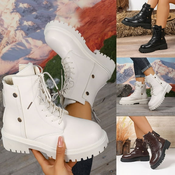 Miluxas Women Lace Up Ankle Boots with Round Toe and Low Heel for Casual Winter Style Brown 9(42)