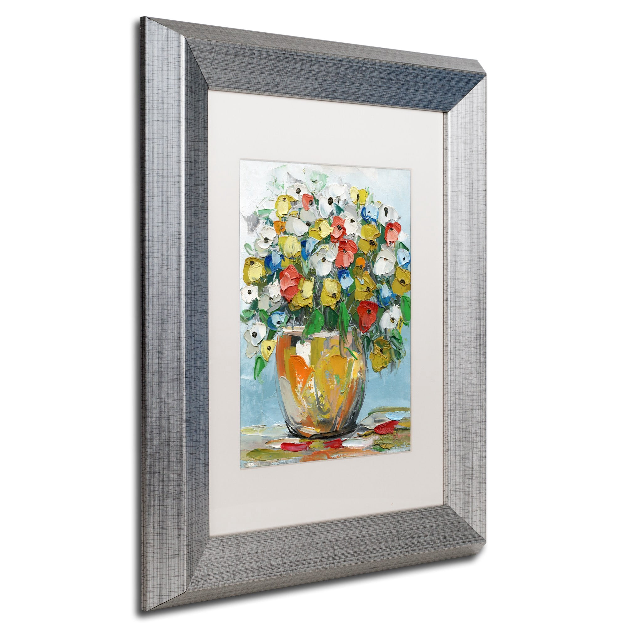 Trademark Fine Art "Spring Flowers in a Vase 3" Canvas Art by Hai Odelia, White Matte, Silver Frame