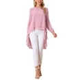 thumbnail image 2 of Blusas asimétricas de chiffon de manga larga con cuello redondo para mujer, estilo casual y elegante, color rosa polvo, talla XL, 2 of 6