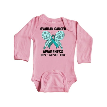 

Inktastic Ovarian Cancer Awareness Hope Support and Love Gift Baby Boy or Baby Girl Long Sleeve Bodysuit