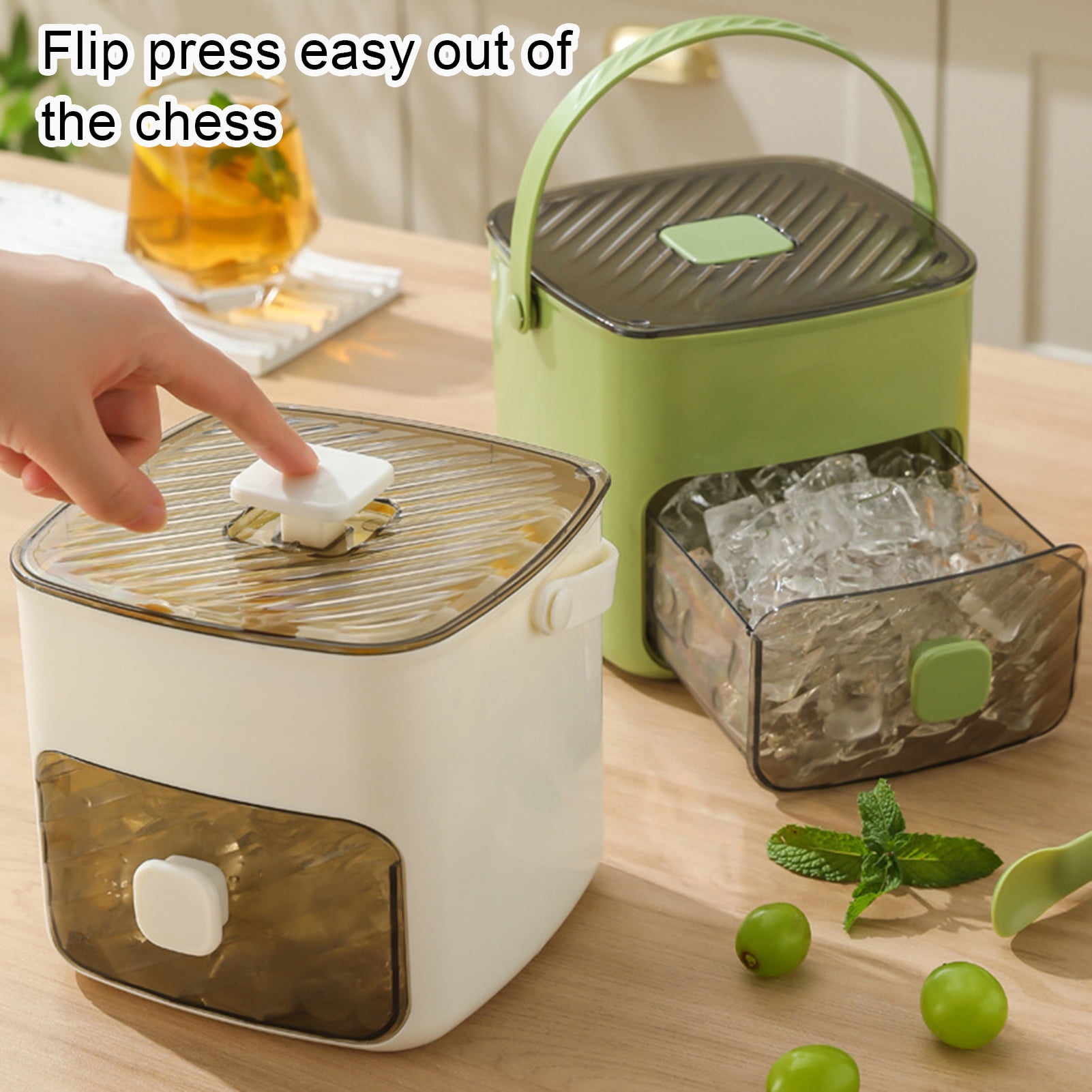 OIUR Ice Cube Tray for Freezer Sphere Ice Mold Maker with Lid And Bin One Button Release Circle Ice Cube Mold Ice Bucket for Whiskey Cocktails