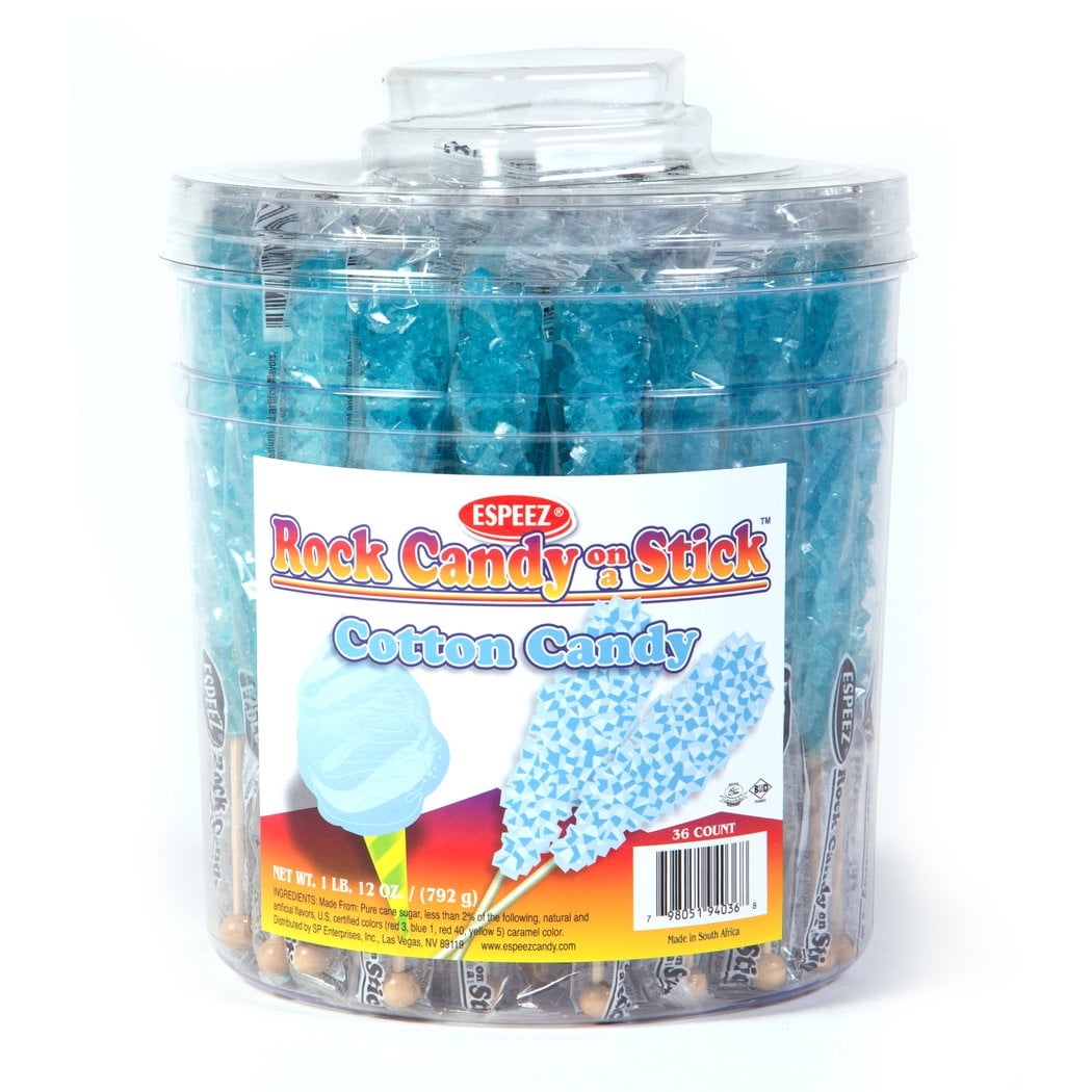 36 Light Blue Rock Candy Sticks Lollipops Cotton Candy