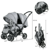 Infans Foldable Double Baby Stroller Lightweight Front & Back Seats Pushchair Gray